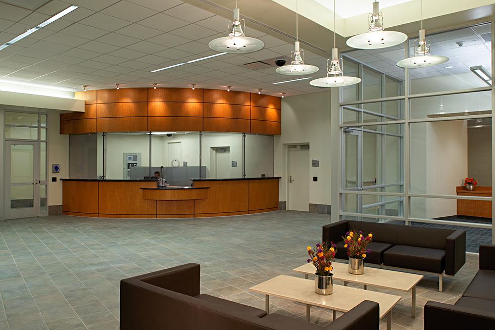 Secure lobby with 'public' reception area, meeting rooms, and toilet facilities located ahead of secure space